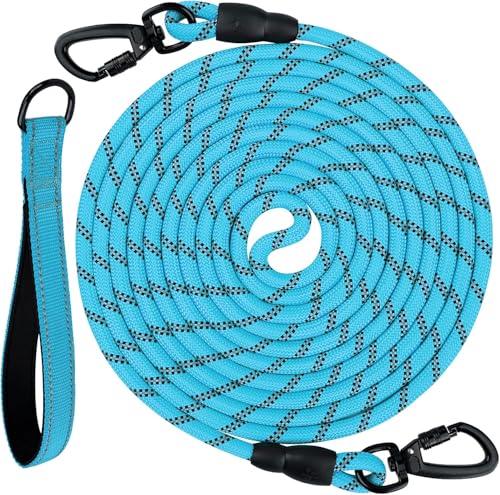 Joytale Trela comprida para cão, trela de treino para cão de 5/10 / 15/20 m, trela resistente para cães (azul 20 metros)