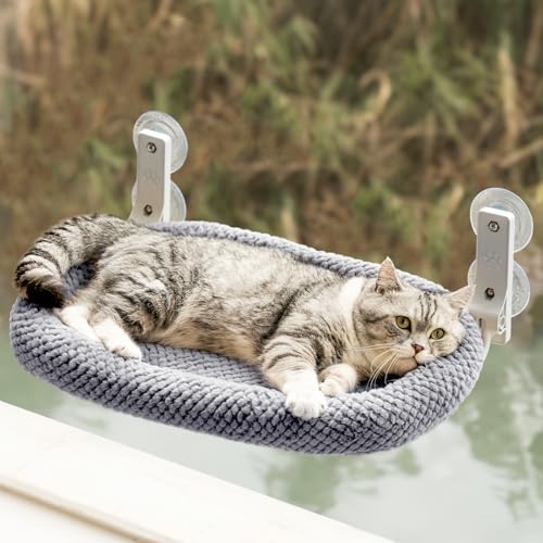 EDAGNY Cama para gatos, janela grande, 54 cm x 36 cm, cama de gato e janela dobrável para gatos de interior, com cobertura grossa reversível, removível, rede de janela de gato suporta até 18 kg