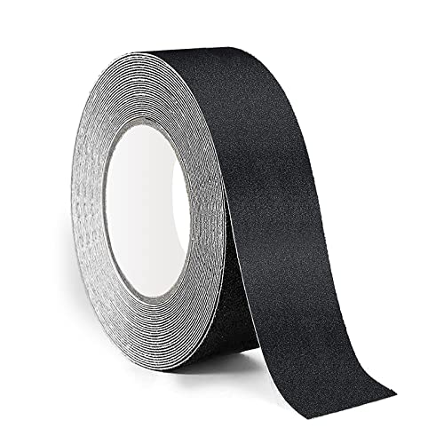 XFXIA Antiderrapante fita adesiva preta 2,5 cm * 20 m fita de segurança alta tração forte aderência abrasivo, tiras antiderrapantes para degraus, rampas e pisos interiores e exteriores