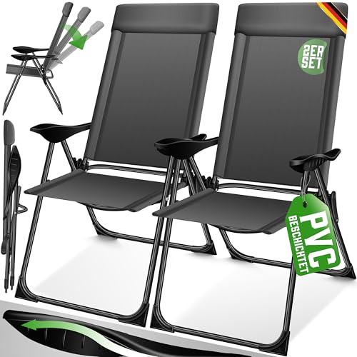KESSER® Conjunto de 2 cadeiras de jardim dobráveis de alumínio com encosto alto ajustável 7 posições, apoio de braços respiráveis, portáteis, cadeira de campismo para jardim e terraço, antracite