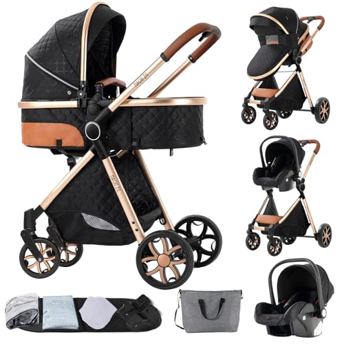 NADDLILY Carrinho de bebé 3 em 1, carrinho de bebé com design portátil dobrável de um clique, carrinho de bebé 3 peças com empurrão reversível de duas vias, carrinho de bebé de 3 peças com acessórios