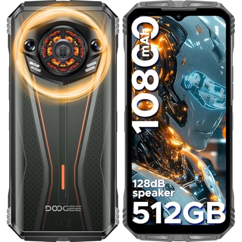 DOOGEE S Punk Pro Telefone móvel inquebrável, 20 GB + 512 GB/2TB TF, 128dB altifalante 10800 mAh/33 W telemóvel resistente Android 14, 6,6" FHD+ 50 MP+ 16 MP, efeito luz LED/OTG/NFC/HHH. Pega/D ual 4G