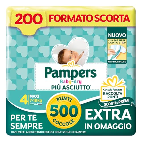 Pampers Baby Dry Maxi tamanho 4 (7-18 kg) 200 fraldas + 500 pontos mimos extra grátis