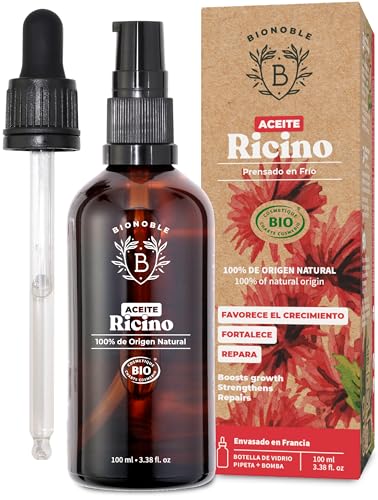 BIONOBLE, Óleo de rícino bio 100% orgânico, inclui rímel, óleo de rícino para pestanas, sobrancelhas, barba, óleo de castor para o cabelo, óleo de rícino puro para o cabelo, castor oil