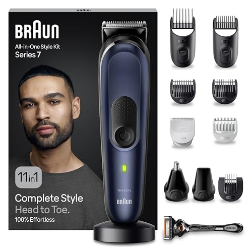 Braun Aparador de barba série 7 máquina de cortar cabelo, máquina de barbear, corta-pelos homem kit 11 em 1 para barba, pelos, depilação masculina, MGK7450