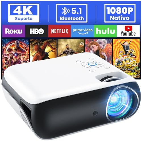 HOPVISON Projetor, mini projetor portátil com Bluetooth, projetor de 4K suporte 9500 lúmenes, projetor de cinema nativo Full HD 1080P, projetor de vídeo Android para casa Fire