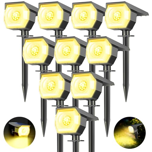 Kolpop 10 peças luzes solares para exteriores, impermeável IP67, holofotes LED poderosos para caminhos, chão, pátio, terraço e campismo (branco quente)