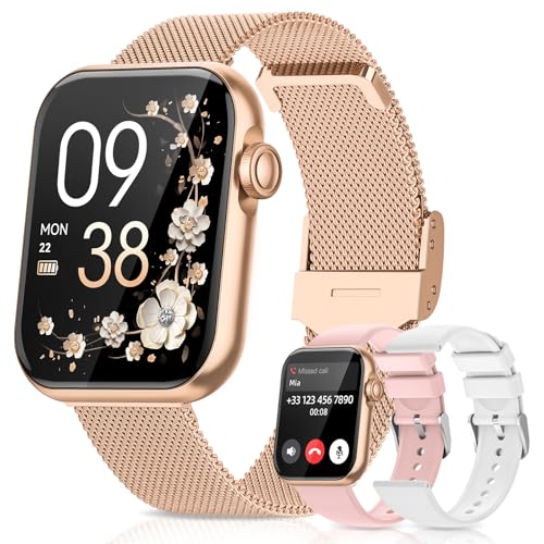 AIMIUVEI Relógio inteligente mulher, Smartwatch mulher com chamadas 5.3, função feminina, 24H pulso SpO2, 120 modos desportivos, monitor de sono, calorias, podómetro para Android iOS rosa ouro