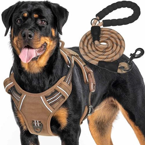Haapaw Arnês tático resistente para cães grandes, arnês ajustável para animais de estimação, refletor, de fácil controlo, arnês para cães de trabalho, grande, castanho