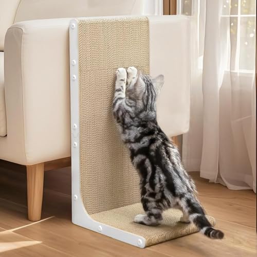 Conlun Raspador para gatos, 58 cm, forma em l, montado na parede, painel de arranhões vertical, cartão durável para proteger móveis de gatos de interior, grande, branco