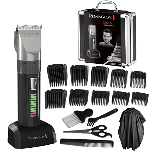 Remington Máquina de cortar cabelo homem lâminas de cerâmica auto-afiáveis, 0,8 - 40 mm Genius corte profissional, 10 pentes guia, cabo de operação/bateria, recarregável, sem fio, lítio HC5811