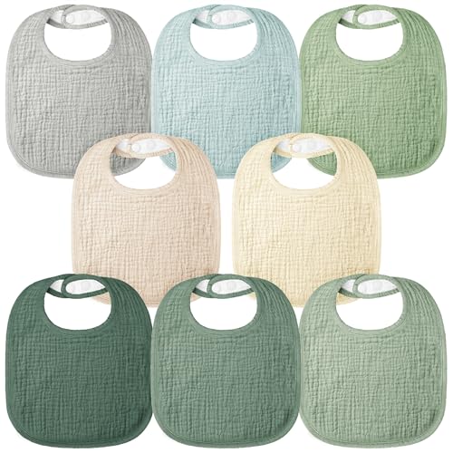Bearmoss Babadores de musselina para bebé, 100% algodão, lenço quadrado para o pescoço para bebé, babetes ajustáveis suaves para meninos e meninas, 8 unidades