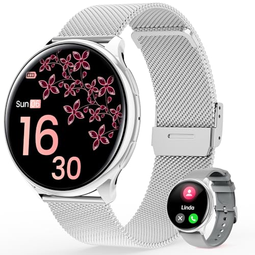 RifePhi 2024 Relógio inteligente mulher com chamadas Bluetooth, ecrã HD de 1,39 ', SpO2/IP68 resistente à água/sono/ciclo menstrual/seguidor de fitness para iOS Android, presente mulher (prateado)