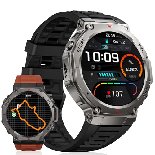 DM3 GPS relógio inteligente homem, 1,43" Amoled Smartwatch homem para Android iOS, com frequência cardíaca, SpO2, monitor de sono, bateria de 500 mAh, 70 modos desportivos, chamadas Bluetooth, azul