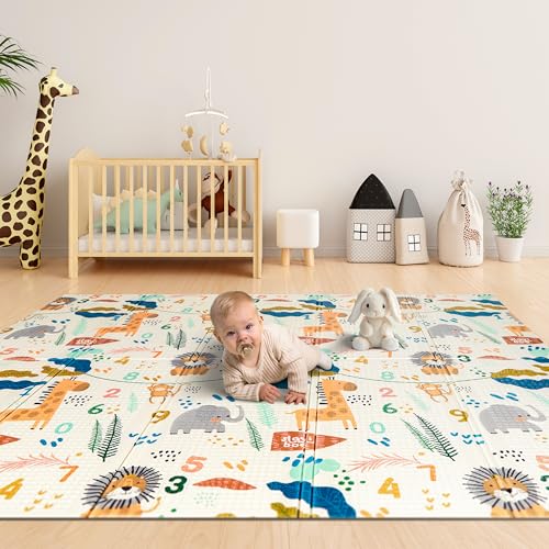 SLAVIBOO Tapete de bebé acolchoado dobrável, 180 x 200 x 1 reversível, tapete de jogos para bebé, tapete infantil, atividades para bebé, colchão de chão para bebés acolchoado, tapete de bebé