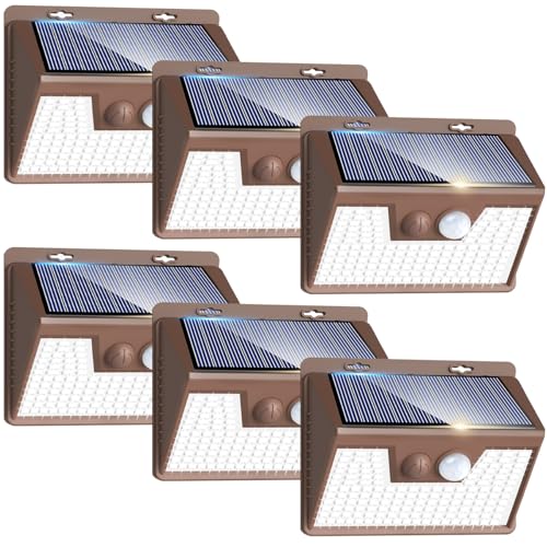 kolpop Luz solar exterior potente, [6 pacotes/140 LED] Focos LED solares exteriores 3 modos, luz solar exterior com sensor de movimento impermeável IP65 luzes solares led exterior jardim para terraço