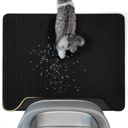 Conlun Tapete gatos areieiro, tapete areia gatos impermeável de camada dupla, design favo tapete de gato, fácil limpeza - preto, grande, 76 x 61 cm