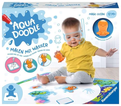 Ravensburger 4568 Aquadoodle Ocean Descoberta sem manchas com água - conjunto de selos com tapete de tecido mágico para bebés a partir de 12 meses, tamanho único, 48 x 48 x 0,2 cm (04568)