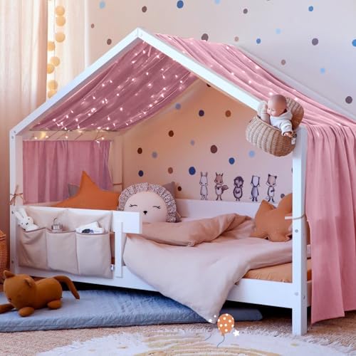Vicloon Conjunto de decoração para cama de casa, 135 * 360 cm toldo para cama de crianças, 100% musselina orgânica, cama de dossel, compatível para cama Montessori para meninos e meninas (rosa escuro)