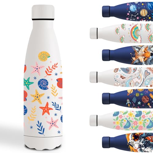 Garrafa de água de aço inoxidável 500 ml, cantil de aço inoxidável, fácil de transportar, garrafa de água personalizada, à prova de fugas, cafetaria infantil para a escola, viajar, estrela do mar