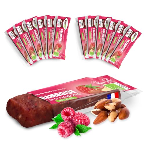Gourmiz ' - 12 x 35 gr, barras energéticas de framboesa, noz amazónica, tâmaras, barras de proteínas sem adição de açúcar, sem glúten, vegan, lanches, fruta, frutos secos, proteína bar, proteína