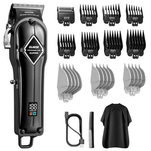 GLAKER Máquina de cortar cabelo para homem, máquina de barbear homem corta-pelos profissional sem fios máquina de cortar cabelo e 11 pentes guia para a máquina de cortar
