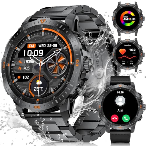 LIGE Relógio inteligente homem militar, 1,43'' AMOLED/500 mAh Smartwatch com chamadas, 24H monitor de sono/podómetro/100 modos desportivos, IP68 impermeável Smart Watch Android iOS