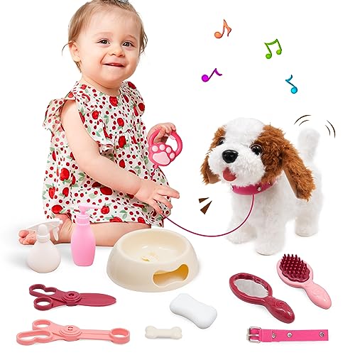 Arkyomi Brinquedo interativo para bebé eletrónico cão animal de estimação Ladra e anda simulação peluche cachorro pet meninas e meninos de 2 3 4 5 anos