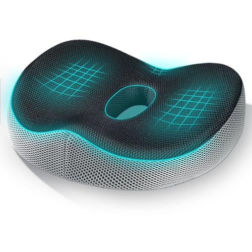 KUOGAS Almofada ergonómica cadeira escritório de espuma viscoelástica - almofada cóccix para assento de carro, almofada hemorróidas com suporte pélvico, capa removível e respirável