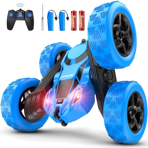 cosone Carro remoto, RC Car com 2,4 GHZ farol crianças carro telescópico Toy, 4WD Off-Road dupla face 360° giratório Stunt Car, para crianças com 6 anos (azul-N)
