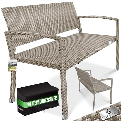 KESSER® Banco de jardim de polirattan de 2 lugares, resistente às intempéries, resistente aos raios UV e suporta até 320 kg, banco para varanda de 125 x 62 x 90 cm, móveis de jardim