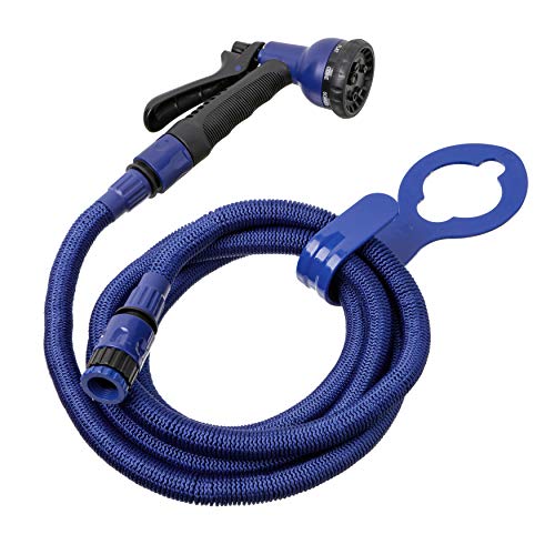 Tatay Kit mangueira expansível Superflex de 7,5 m, leve, pistola de rega de 8 posições, conector universal, ajuste torneira feminina de 3/4-1/2" e gancho de torneira, azul