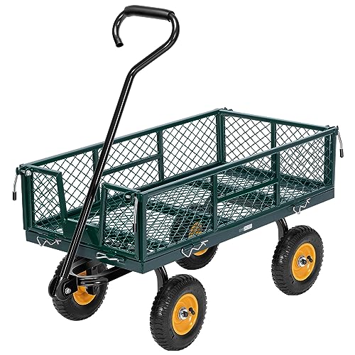 VIVOHOME Carrinho de mão até 250 kg carrinho de jardim com rodas pneumáticas de 8 polegadas carro de transporte com grades metálicas carrinho de ferramentas com cabo giratório de 180 ° para relvado