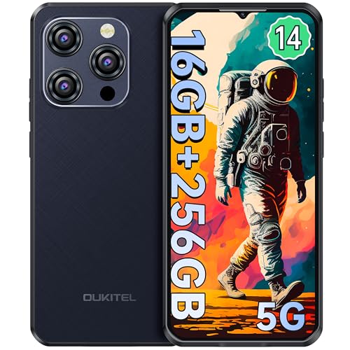 OUKITEL WP52 Mobile inquebrável 5G - 6,6'' HD + polegadas com Corning telemóvel inquebrável Android 14, 16 GB + 256 GB (2TB expansível), bateria 6500 mAh smartphone, câmara 48 MP + 8 MP, Face ID,