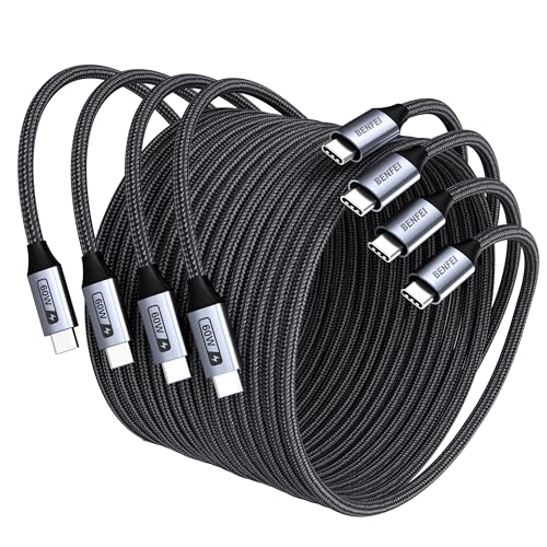 BENFEI Cabo USB C 60 W de carregamento rápido, 4 pacotes (1 m m, 2 m) nylon Braided cabo para iPhone 16/15/15 Pro/15 Plus / 15 Pro Max, iPad Mini, MacBook, Samsung Galaxy S23