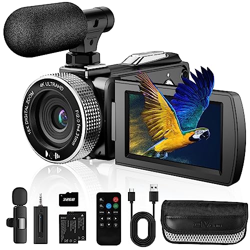 Vmotal 4K câmara de vídeo 48MP foto/4K 60FPS gravador de vídeo, câmara de vídeo digital para Youtube Vlogging com microfone sem fio/cartão SD/2 baterias / controlo remoto