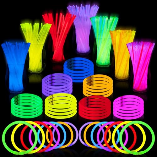 JOYIN 300 hastes brilhantes, suprimentos para festas, 20 cm de longa duração que brilham no escuro, pulseiras e colares de lembranças de festa, decorações de festa brilhantes para aniversário