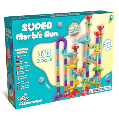 Science4you Super circuito de bolinhas para crianças - conjunto com palhetas incluídas, Marble Run 113 peças, brinquedos educativos Stem, presente para menino e menina 3 anos