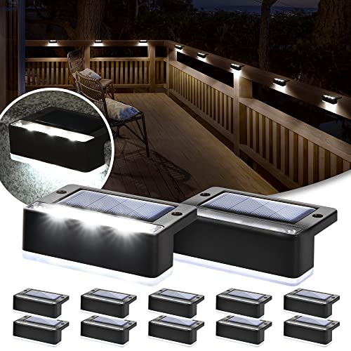 Solpex Candeeiros solares para exterior, 12 peças, luz branca da escada, luzes solares impermeáveis, iluminação LED para escadas exteriores, degraus, cerca, jardim, pátio, decoração (preto)
