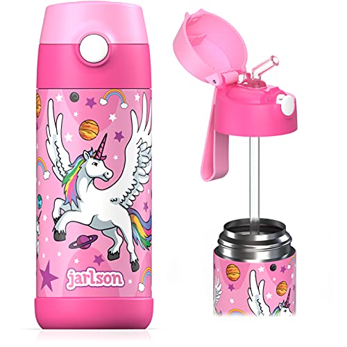 Jarlson Garrafa de água sem bpa para crianças, garrafas de água de aço inoxidável, térmicas, à prova de fugas, para a escola e desportos, o termos térmico, 350 ml