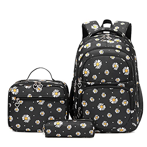 SIVENKE Mochila escolar adolescente malas escolares mochilas infantis meninas meninos 8 10 12 14 16 anos 3 peças conjunto de mochila lancheira estojo para escola primária estudantes, Preto, Jogo de
