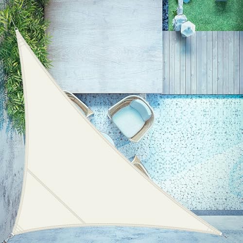 LOVE STORY Toldo triangular 5 x 5 x 7 m, impermeável, toldo creme, vela de sombra, poliéster de proteção UV a 95% para atividades ao ar livre, jardim, pátio