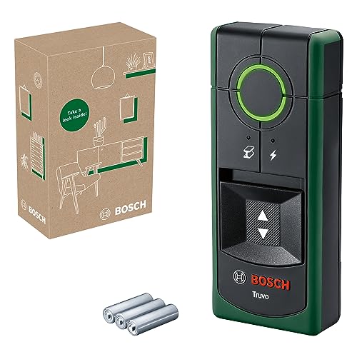 Bosch detetor Truvo 2.ª geração. (manuseamento simples com um só botão, deteção fácil de cabos com tensão e detetor de metais na parede até 70 mm, em caixa para e-commerce)