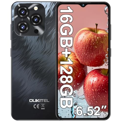 OUKITEL C3 2025 Telemóvel, 16 GB (4 12) RAM + 128 GB ROM/TF 1TB telemóveis livres, 6,52" Smartphone Android 14, bateria 5000 mAh móvel, câmara 13 MP, 4G Dual SIM/Face ID/GPS/3. 5 mm Jack - preto