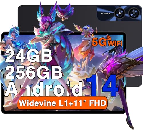 Tablet de 11 polegadas Tablet Android 14 24 GB RAM 256 GB ROM (1TB TF), Octa-Core 2,0 GHz, Tablet Widevine L1, 5G WiFi, Bluetooth 5.0, 8000 mAh, 5 MP + 13 MP, ID facial, Tablet Tipo C, AG. PS, Tablet