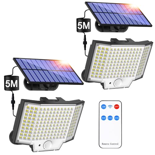 Haokiang Focos LED exteriores solares 160 LEDs 3 modos focos solares para exterior potente impermeável aplique luzes jardim candeeiro de luz solar exterior com sensor de movimento terraço