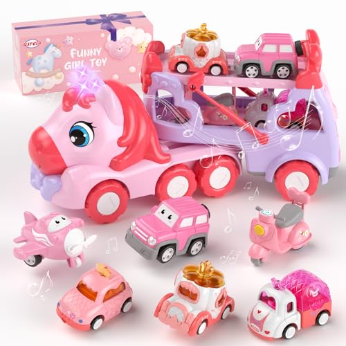 usrela Camião brinquedos para crianças 1 2 3 anos, 7 em 1 carros de brinquedos com luzes e som, brinquedos para menina meninos idade 1-3 2-4, aniversário para 1 2 3 meninas anos