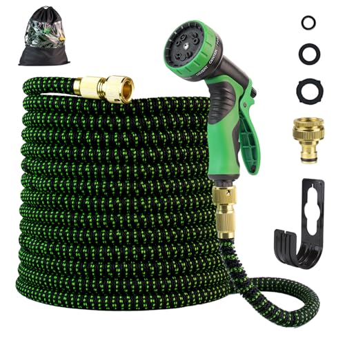 Mangueira extensível de jardim de 15 metros - mangueiras de jardim flexíveis com pistola de rega 10 funções 3/4" e 1/2" conector mangueiras extensíveis jardim para jardinagem limpeza relva de carros