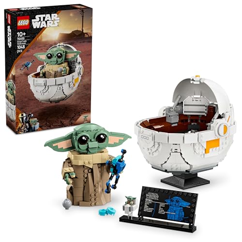 LEGO Star Wars 75403 Grogu com aeronave, figura articulada de bebé yoda de brinquedo e minifigura, decoração de quarto juvenil, presente para meninos e meninas de 10 anos ou mais e fãs de The