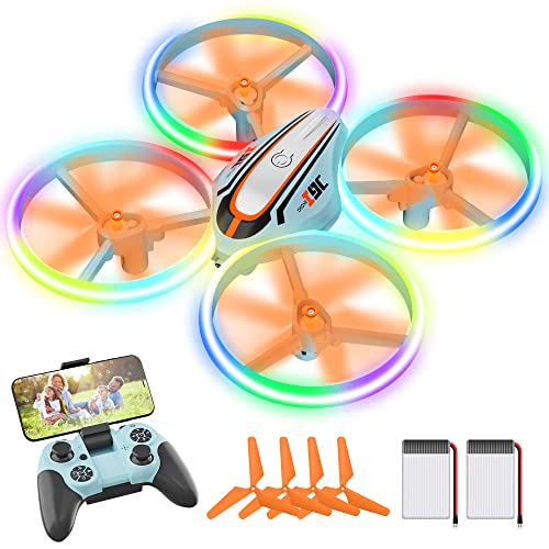 i9C Drone com câmara para crianças, mini drone com luzes coloridas, presentes e brinquedos helicóptero RC Quadcopter para iniciantes com controlo de gestos, retenção de altura, modo sem cabeça, 2